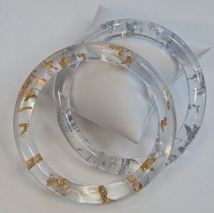 Gold & Silver Flake Bangle Bracelet 2pc Set - Handmade